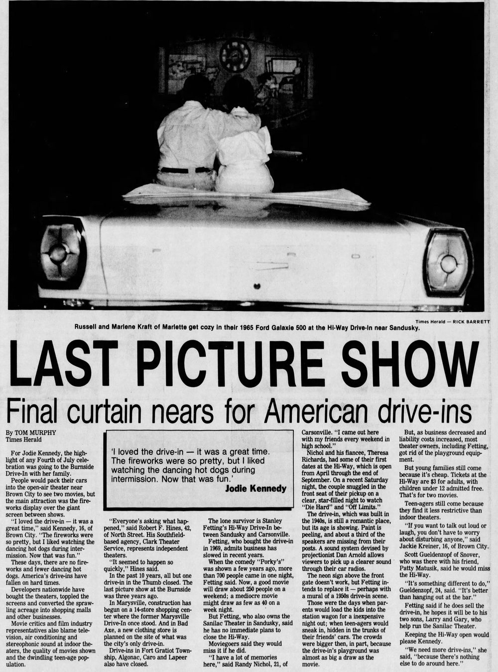 Sep 4 1988 closing article Burnside Drive-In Theatre, Burnside